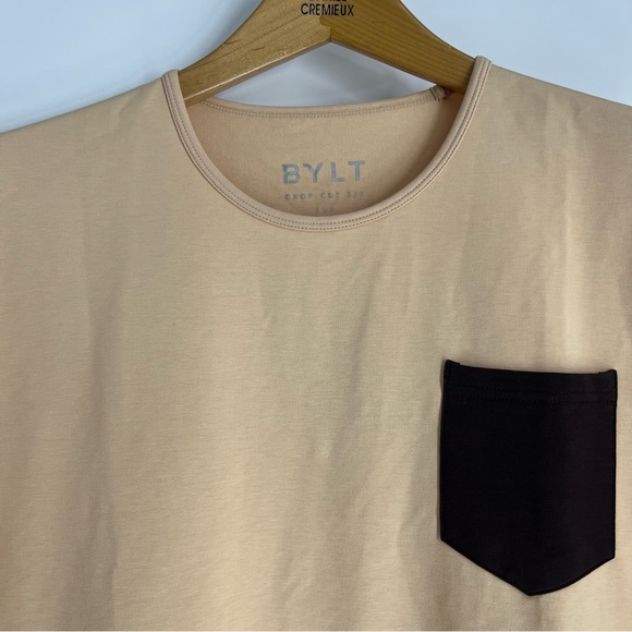 Bylt Shirt Mens Medium Tan Black Drop Cut Short Sleeve Luxury Pocket Lightweight - Picture 2 of 10